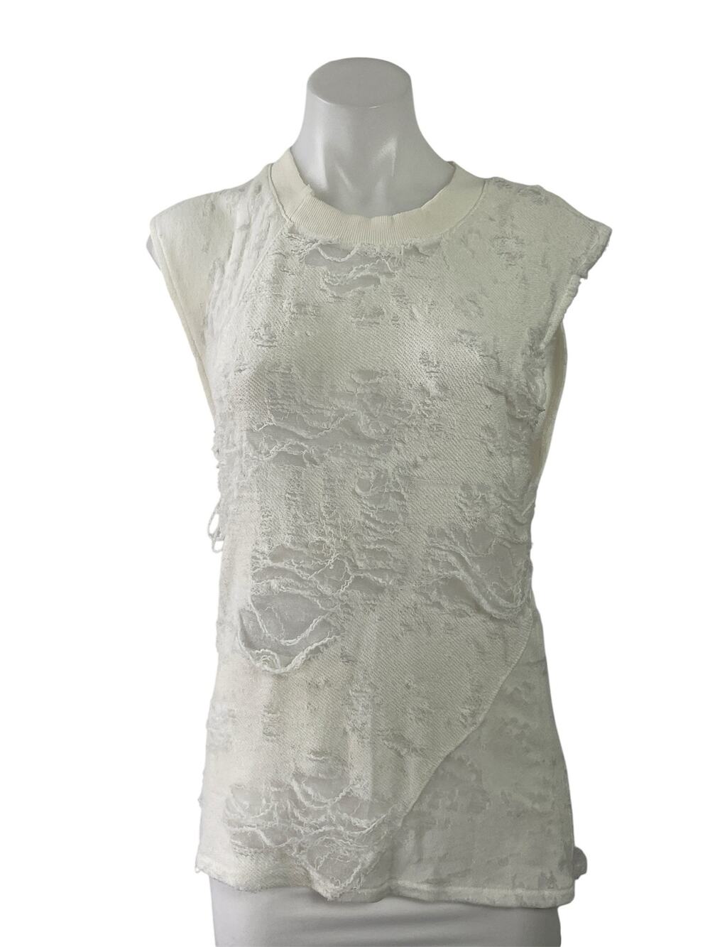 IRO Jeans Nuala White Sleeveless Crewneck Distressed Muscle Tee Tank Top Size XS